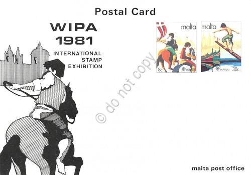 Cartolina WIPA International stamp exibition Malta Post 1981