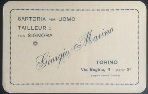Cartoncino pubblicitario Sartoria Giorgio Marino - Torino anni '20