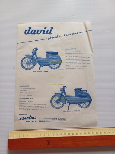Casalini David 50 scooter Normale-Lusso 1957 depliant originale brochure