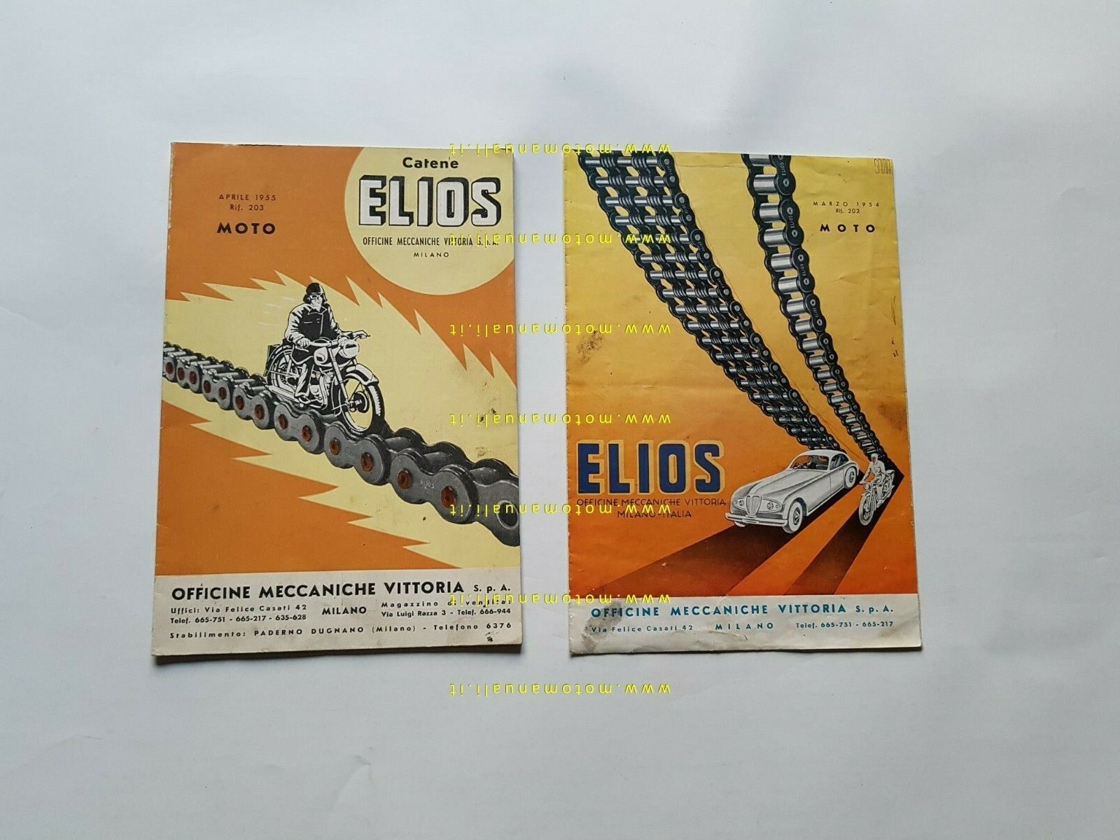 Catene Elios per moto 1954 1955 2 cataloghi originali