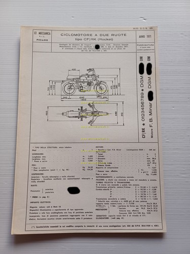 CF Rocket 50 1971 Facsimile originale scheda omologazione DGM Motorizzazione