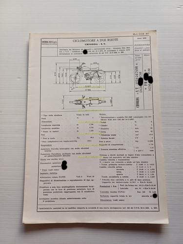 Chiorda 50 Commandos 1970 Facsimile originale scheda omologazione DGM Motorizz.