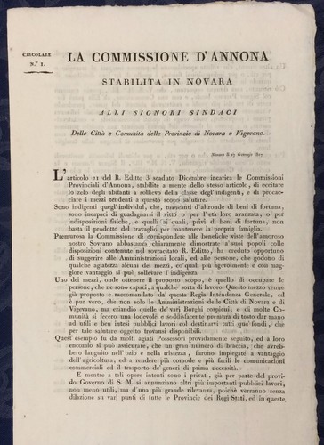 Circolare - Novara 1817 - La Commissione d'Annona - Disposizioni …