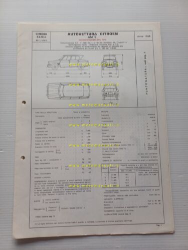 Citroen AMI 6 AM 2 1968 scheda riconoscimento tipo Motorizzazione …