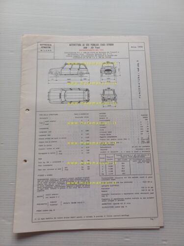 Citroen AMI 8 AM-JD TAXI 1970 scheda riconoscimento tipo Motorizzazione …