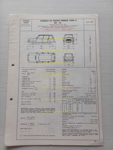 Citroen AMI 8 AM JK 1973 scheda riconoscimento tipo Motorizzazione …
