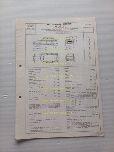 Citroen AMI SUPER AM-JF 1973 scheda riconoscimento tipo Motorizzazione Facsimile