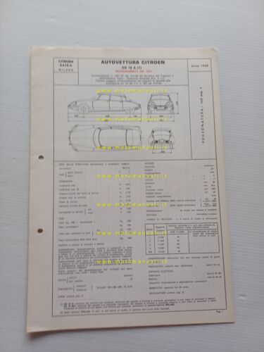 Citroen DS 19 A 1968 scheda riconoscimento tipo Motorizzazione Facsimile