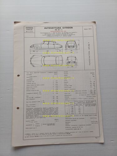 Citroen DS 20 1971 scheda riconoscimento tipo Motorizzazione Facsimile