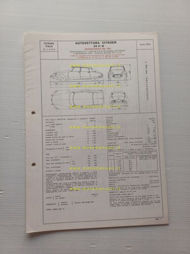 Citroen DS 21 M 1972 scheda riconoscimento tipo Motorizzazione Facsimile