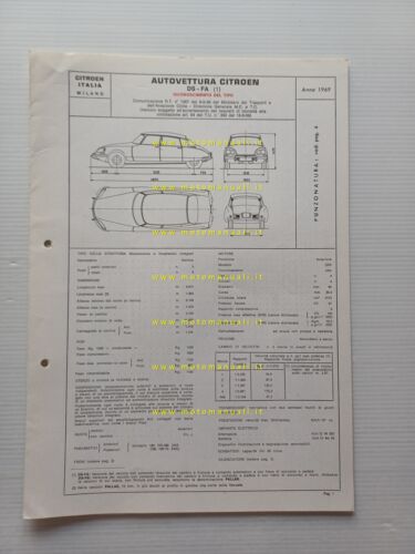 Citroen DS FA 1969 scheda riconoscimento tipo Motorizzazione Facsimile