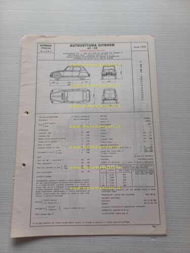 Citroen Dyane AY CB 1970 scheda riconoscimento tipo Motorizzazione Facsimile