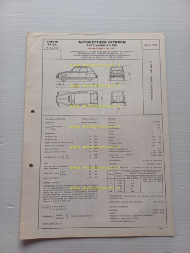 Citroen Dyane AYA 3 A-AM 1968 scheda riconoscimento tipo Motorizzazione …