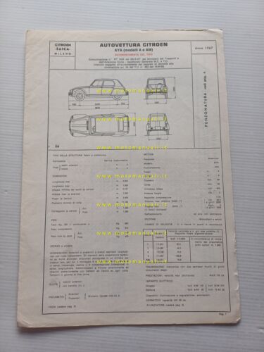 Citroen Dyane AYA A-AM 1967 scheda riconoscimento tipo Motorizzazione Facsimile