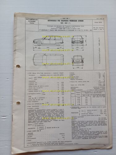 Citroen GS 1.2 S.W. GX-GC 1973 scheda omologazione DGM Motorizzazione …