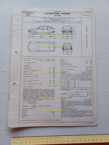Citroen GS GX-GA 1973 scheda omologazione DGM Motorizzazione Facsimile