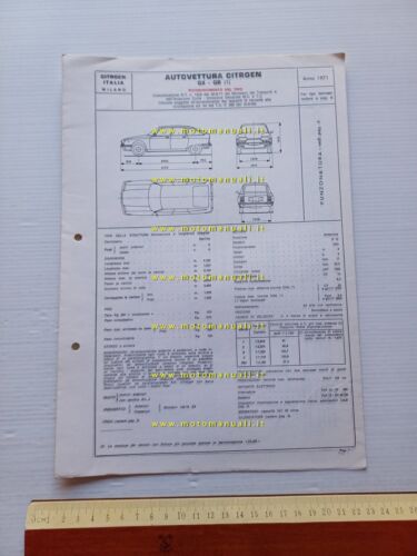 Citroen GS GX-GB 1.2 1971 Facsimile scheda Motorizzazione Riconoscimento d. …