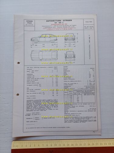 Citroen GS GX-GB 1.2 1972 Facsimile scheda Motorizzazione Riconoscimento d. …