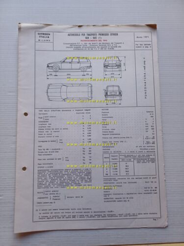 Citroen GS GX-GC 1.2 SW 1971 Facsimile scheda Motorizzazione Riconoscimento …