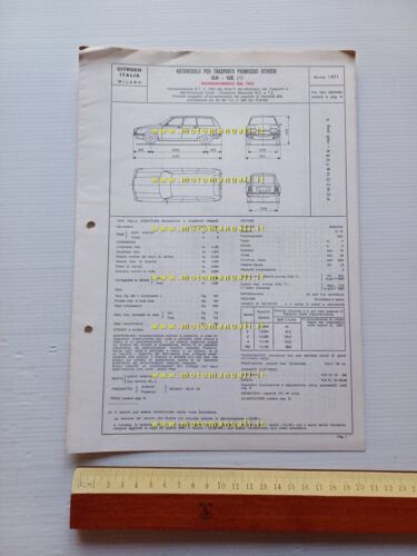 Citroen GS GX-GE SW 1971 Facsimile scheda Motorizzazione Riconoscimento del …