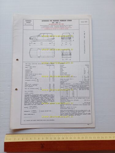 Citroen GS GX-GE SW 1972 Facsimile scheda Motorizzazione Riconoscimento del …