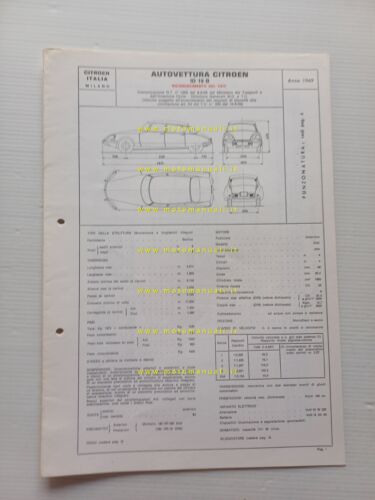 Citroen ID 19 B 1969 scheda riconoscimento tipo Motorizzazione Facsimile