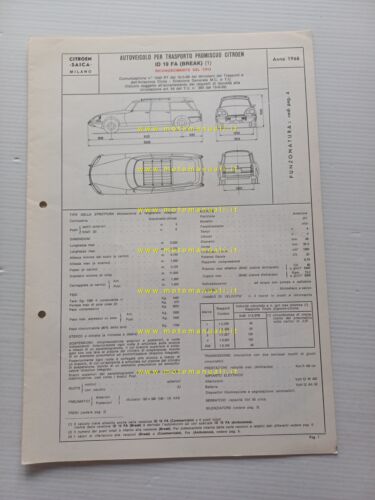 Citroen ID 19 FA Break 1968 scheda riconoscimento tipo Motorizzazione …
