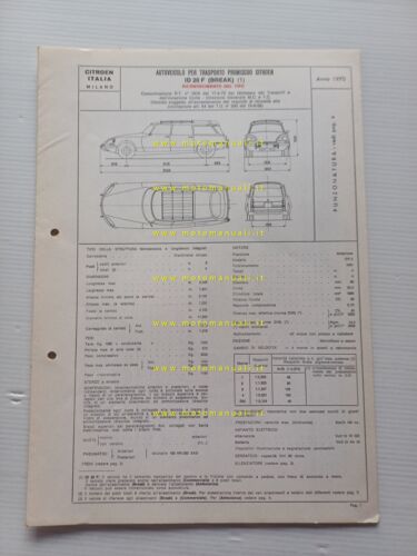 Citroen ID 20 F Break 1970 scheda riconoscimento tipo Motorizzazione …