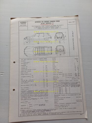 Citroen ID 20 F Break 1971 scheda riconoscimento tipo Motorizzazione …