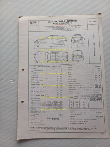 Citroen ID 20 F Familiare 1971 scheda riconoscimento tipo Motorizzazione …