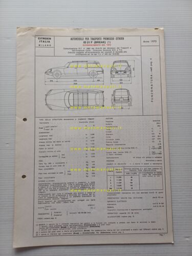 Citroen ID 21 F Break 1970 scheda riconoscimento tipo Motorizzazione …