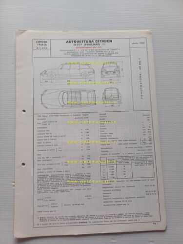 Citroen ID 21 F Familiare 1968 scheda riconoscimento tipo Motorizzazione …