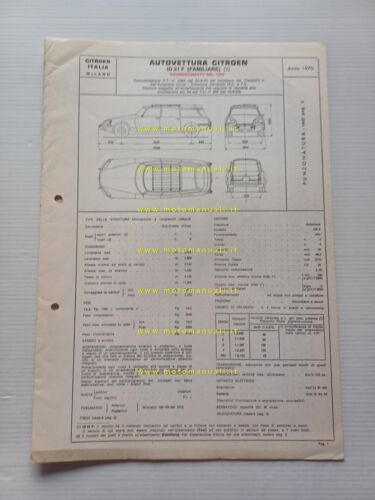 Citroen ID 21 F Familiare 1970 scheda riconoscimento tipo Motorizzazione …