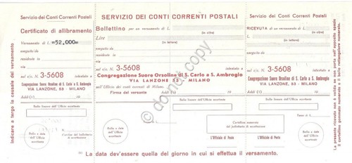 Collezionismo Cartaceo - Suore Orsoline di S.Carlo - Certificato di …