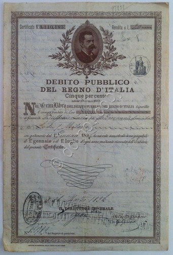Debito Pubblico Regno Italia - Legge del 10 Luglio 1861 …