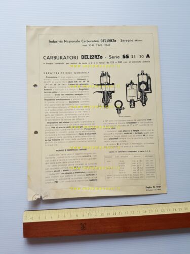 Dell'Orto produzione modelli carburatori serie SS 23-30 1955 depliant originale