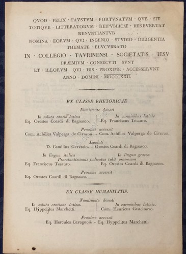 Documento Collegio dei Gesuiti - Torino 1822 - Elenco dei …