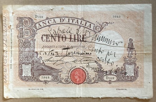 Doppio Autografo Arturo Toscanini e Grabriele D'Annunzio su banconota 100 …
