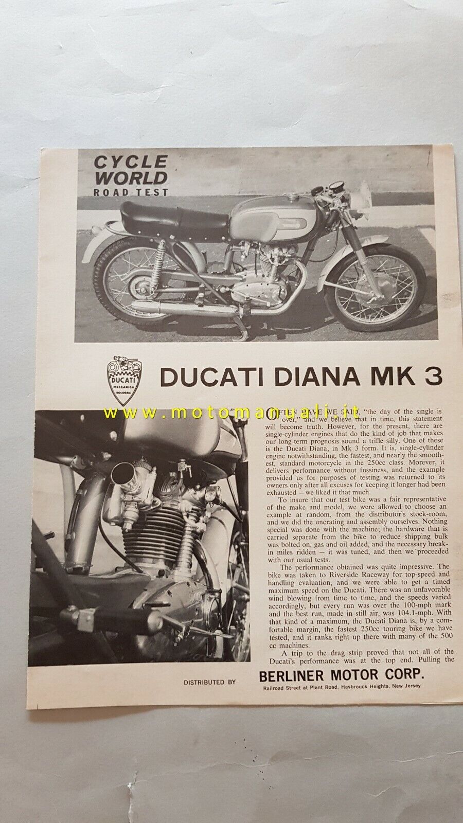Ducati 250 Diana Mark 3 1964 ristampa prova Cycle World …
