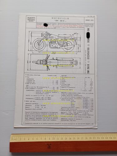 Ducati 350 GTL 1975 scheda omologazione DGM Facsimile originale