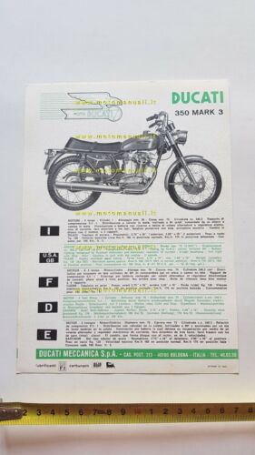 Ducati 350 Mark 3 1970 depliant moto originale brochure