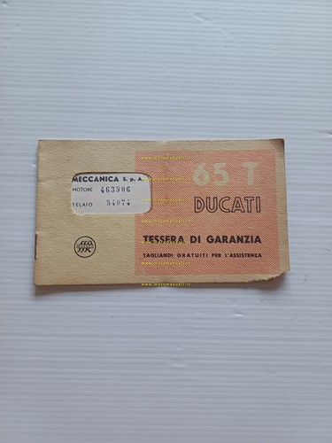 Ducati 65 T tessera libretto garanzia nuovo originale
