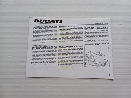 Ducati 916 - 748 supplemento originale manuale uso per montaggio …