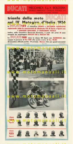 DUCATI 98 - 125 Vittoria Motogiro 1956 RIPRODUZIONE manifesto poster