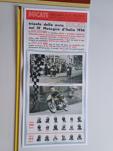 DUCATI 98 - 125 Vittoria Motogiro 1956 RIPRODUZIONE manifesto poster