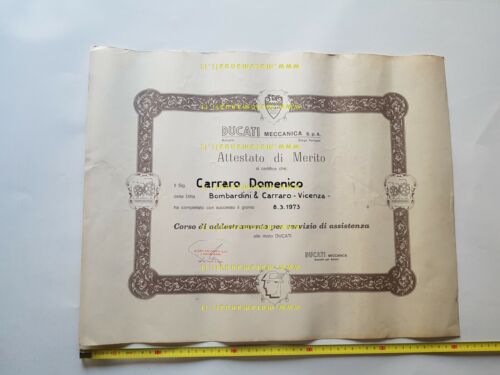 DUCATI attestato 1973 partecipazione corso assistenza originale no depliant