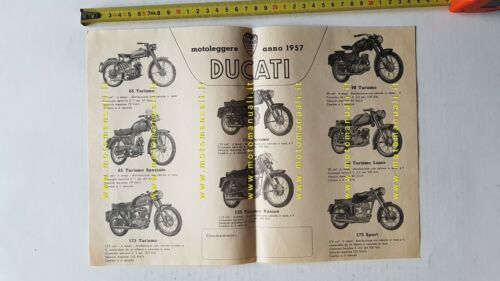 Ducati produzione modelli moto 1957 depliant originale italiano brochure bevel