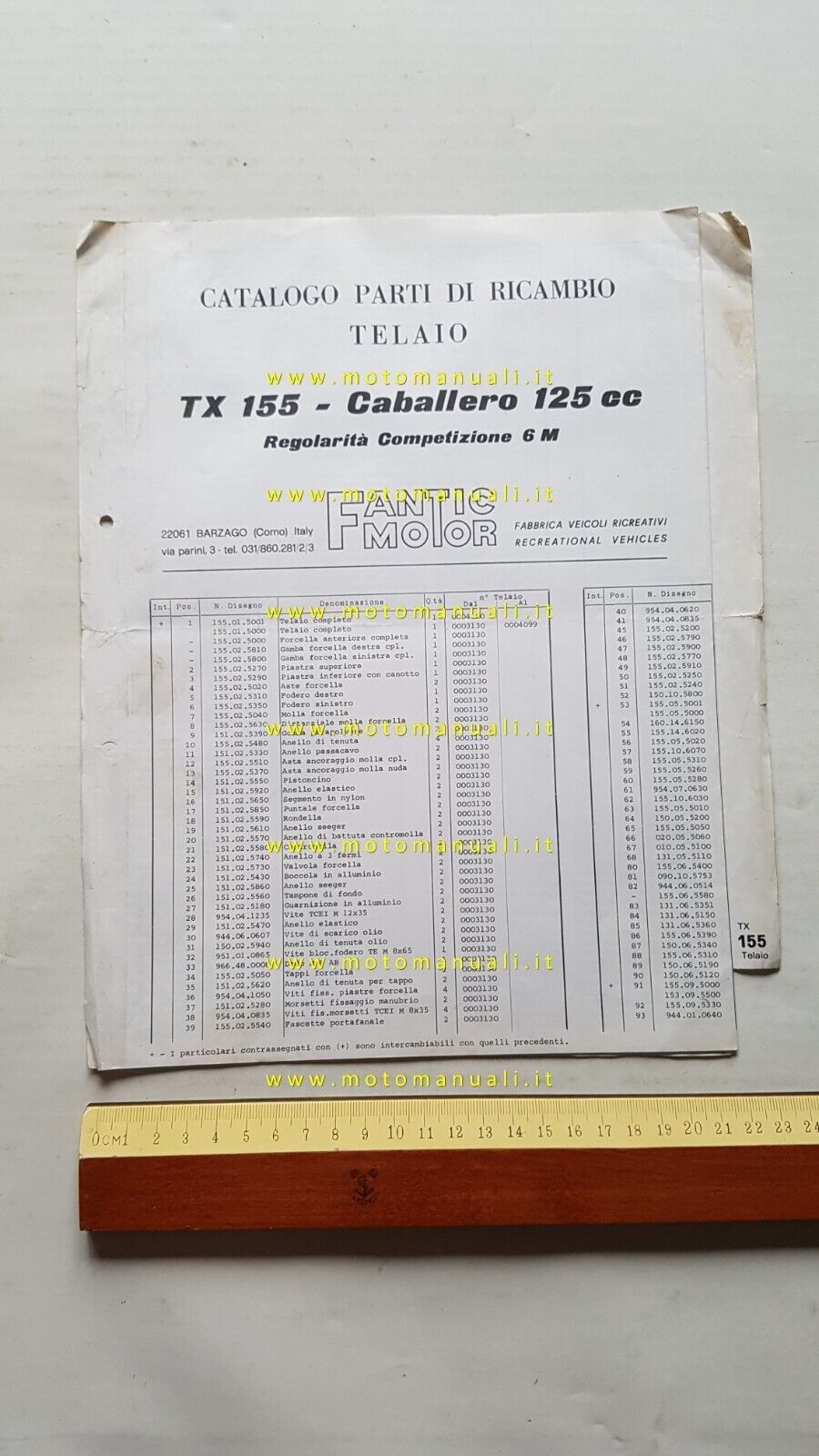 Fantic Caballero 125 Regolarità Competizione TX 155 catalogo ricambi TELAIO