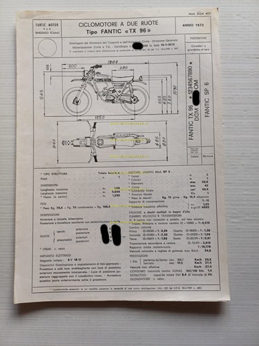 Fantic Caballero 50 Regolarità 6M TX 96 1973 Facsimile scheda …