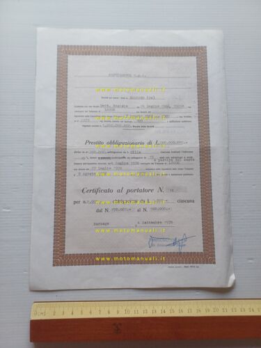 Fantic Motor certificato al portatore prestito obbligazionario 1978 originale